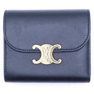 Celine Triomphe Small Flap Wallet Trifold Black Calfskin